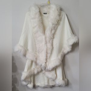 Cream white faux fur shawl cape
